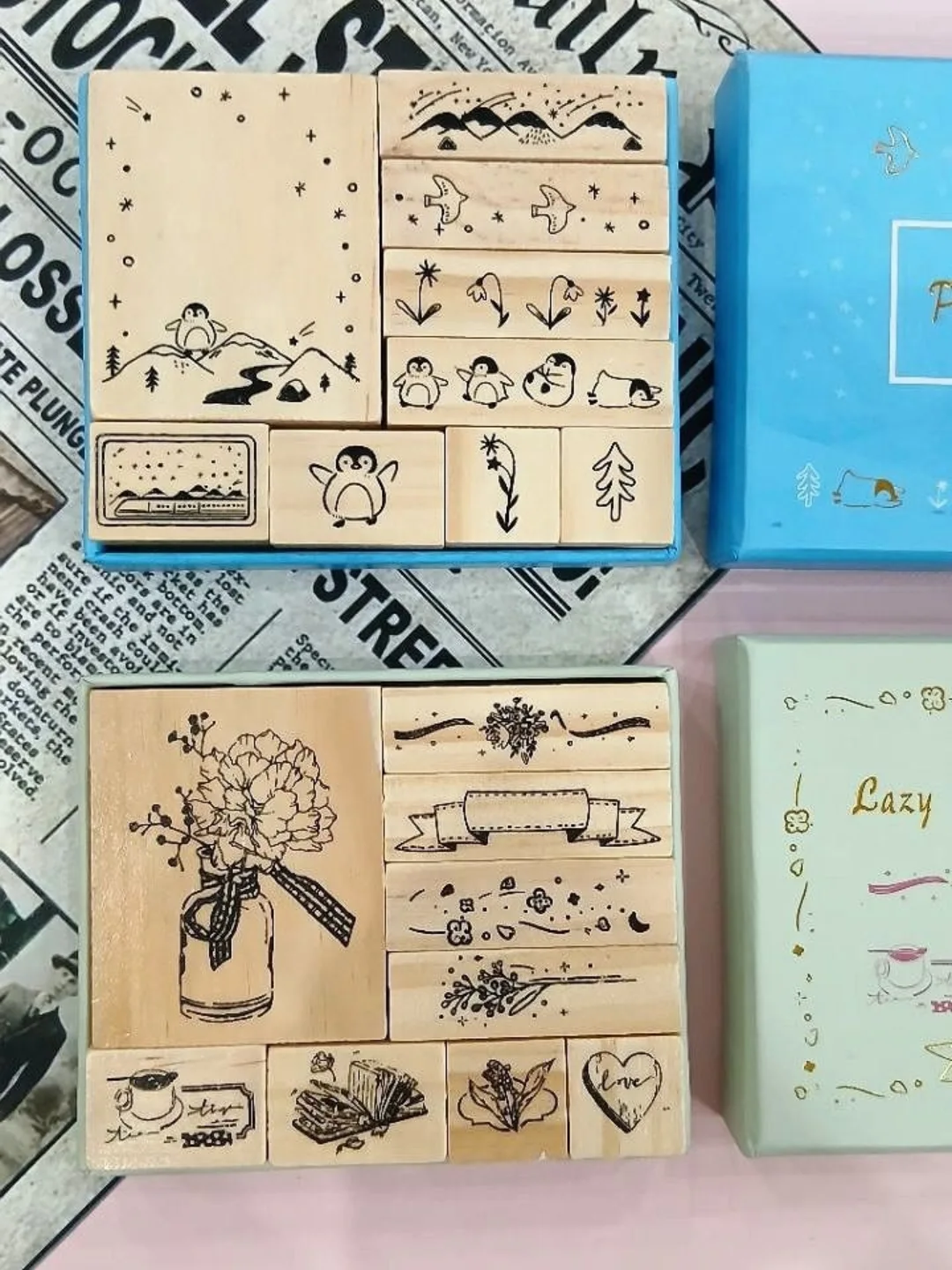 مهر چوبی طرح پنگوئن و گل